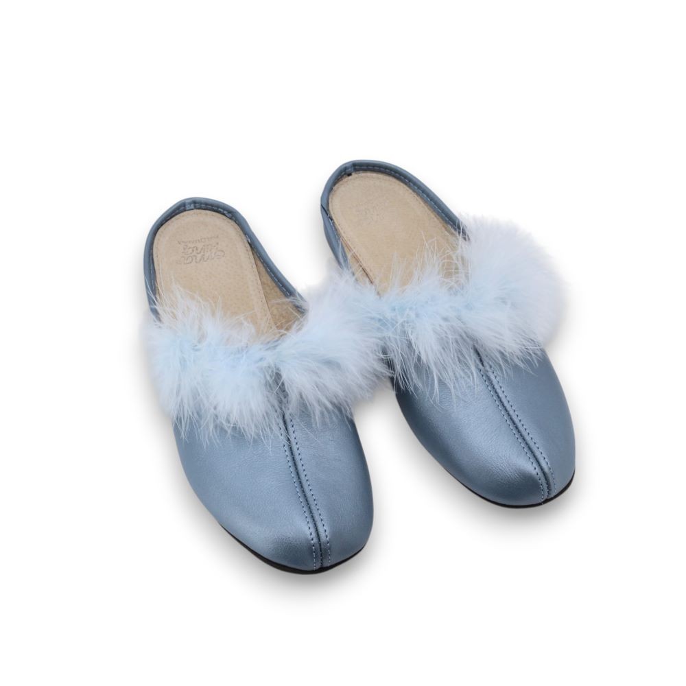 Trinity leather women’s slippers – Light blue - Image 2